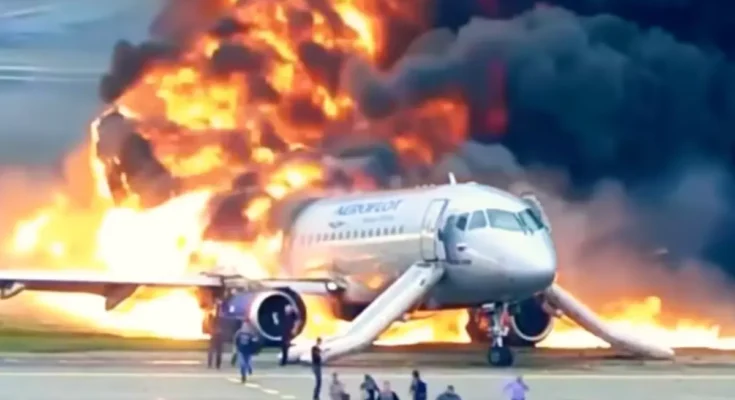 killed 42 Fiery Crash Landing Of Russian Plane In Moscow.(5 year ago)